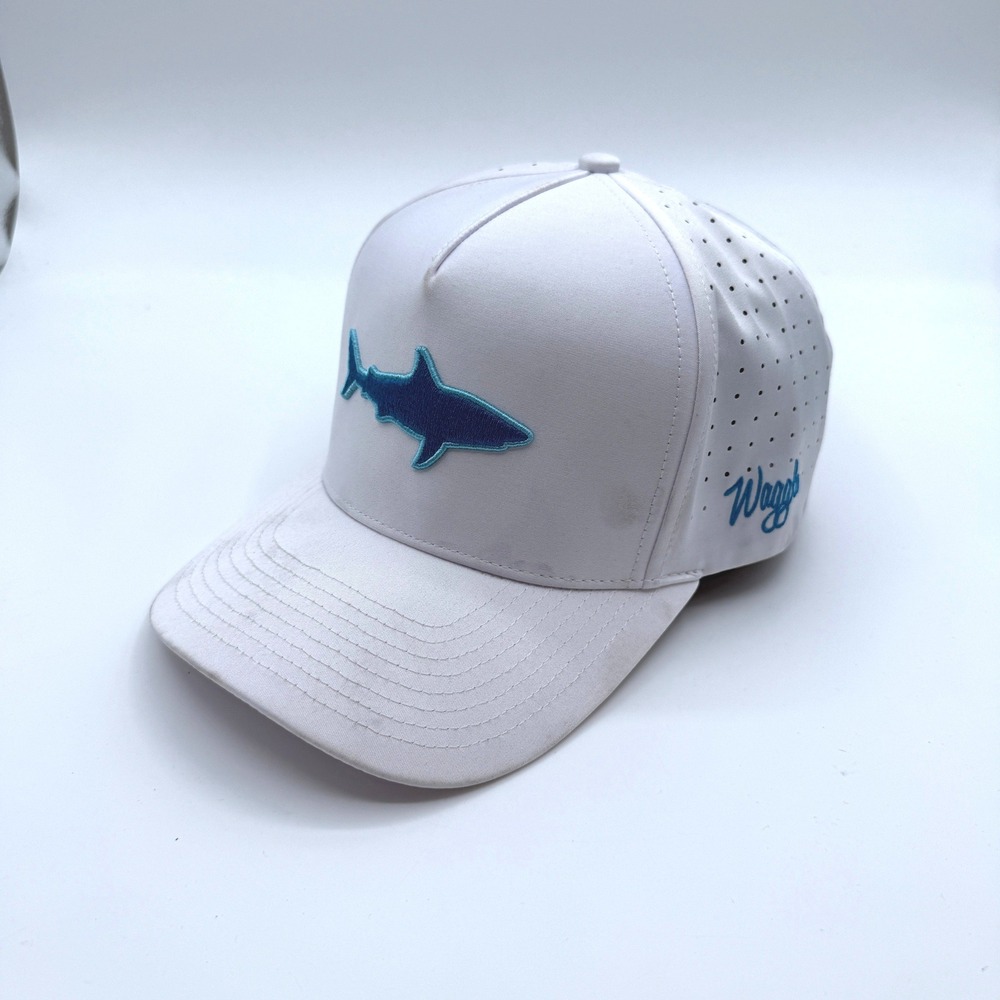 Waggle Golf Hat Men One Size White Blue Shark Perforated Snapback Cap Adjustable